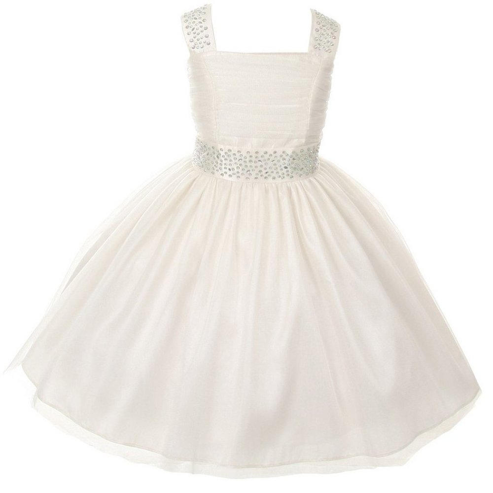 Big Little Girls Rhinestone Studd Shoulder Sleeveless Easter Flower Girl Dress